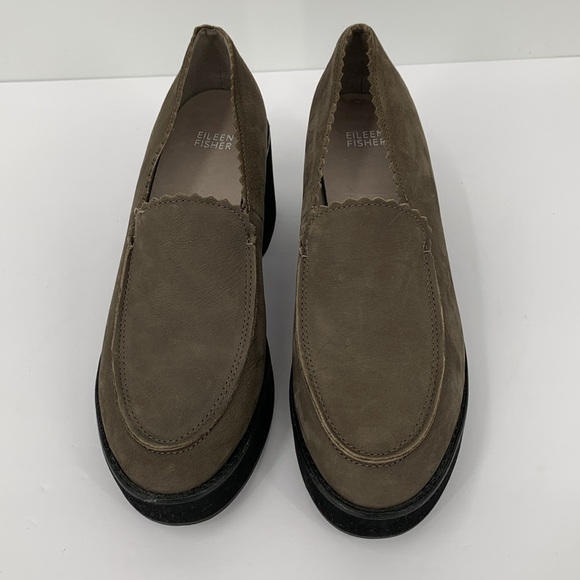 Eileen Fisher Harria loafers chunky platform gray black heel slip-on new 9.5 - Picture 4 of 6